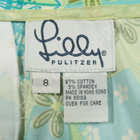 Vintage Lilly Pulitzer Capris Womens 8 Blue Green Pants Cropped Cotton Fan Print - Picture 4 of 5